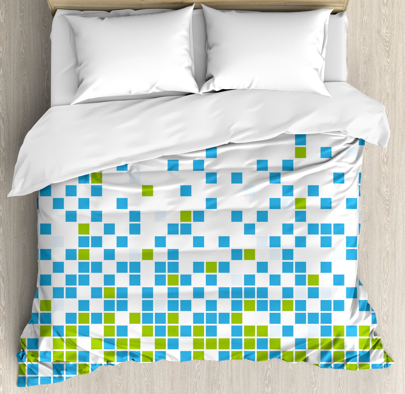 Modern Duvet Cover Set Mosaic Grid Pattern Pixel Art Digital Design Graphic Squares Ilration Decorative Bedding With Pillow Shams Lime