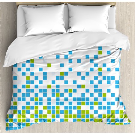 Modern Duvet Cover Set Mosaic Grid Pattern Pixel Art Digital