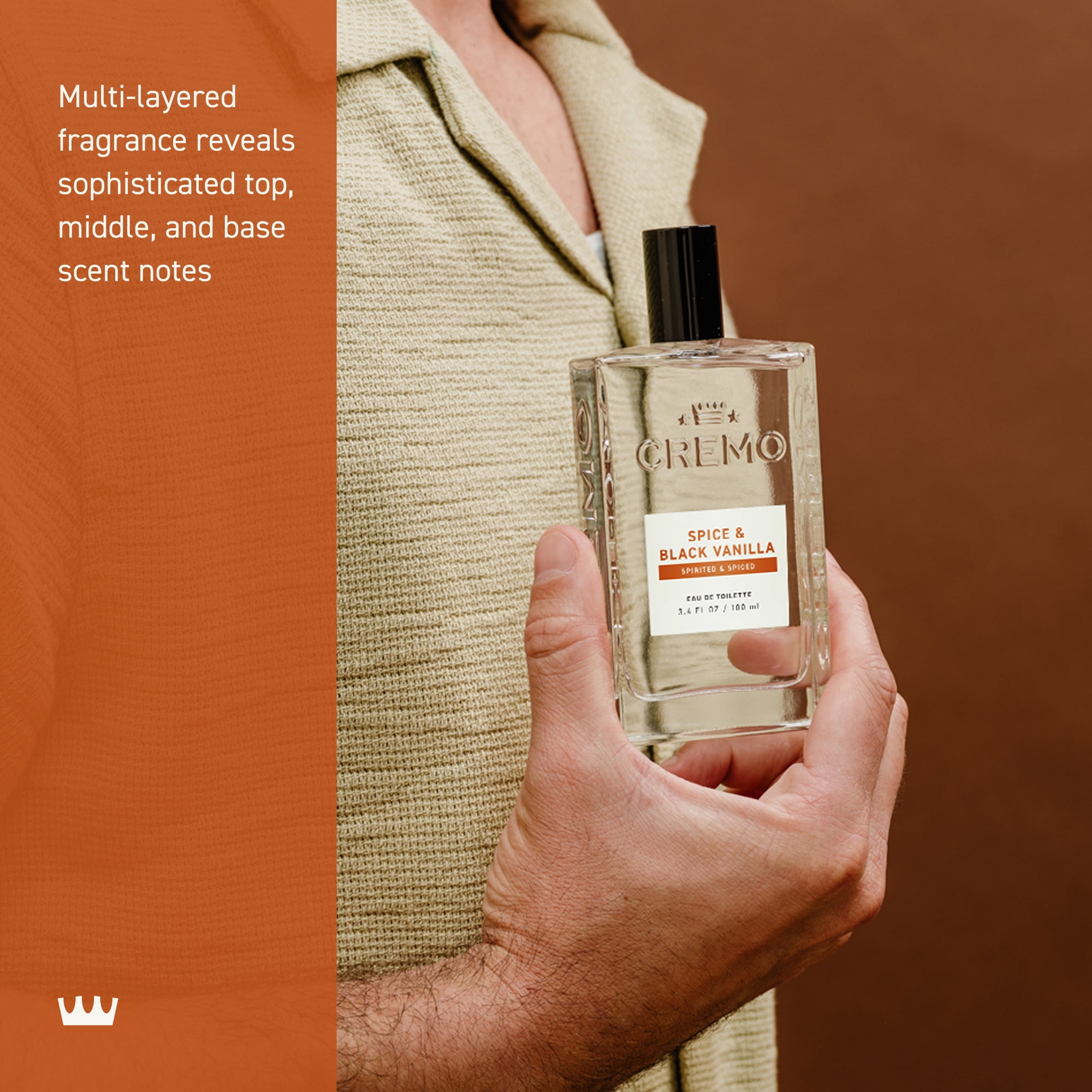 Cremo Men's Cologne Spray, Spice & Black Vanilla Scent, 3.4 fl oz