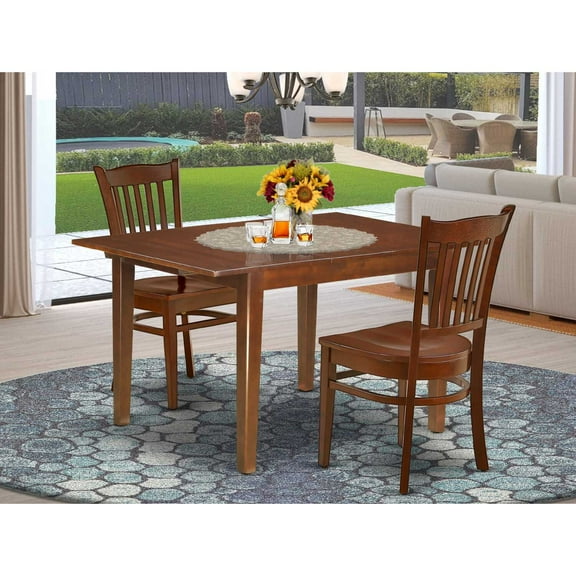 East West Furniture Milan 3-piece Dining Set with Wood Seat in Mahogany