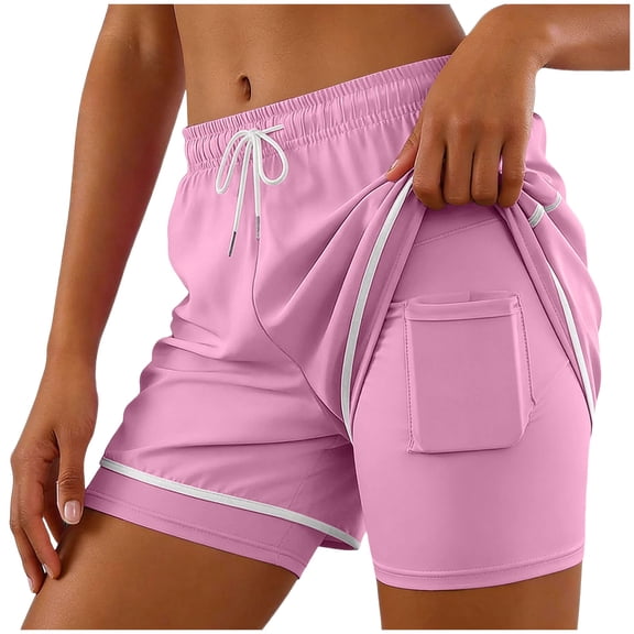 RFQWOVSR Women's High Waist 2-in-1 Athletic Shorts with Pockets Quick Dry Running Shorts for Women S
