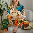 thumbnail image 6 of Bingfone Womens Pajama Sets Stained Glass Cat Art Print,Long Sleeve Loungewear Pajamas Set-Medium, 6 of 8