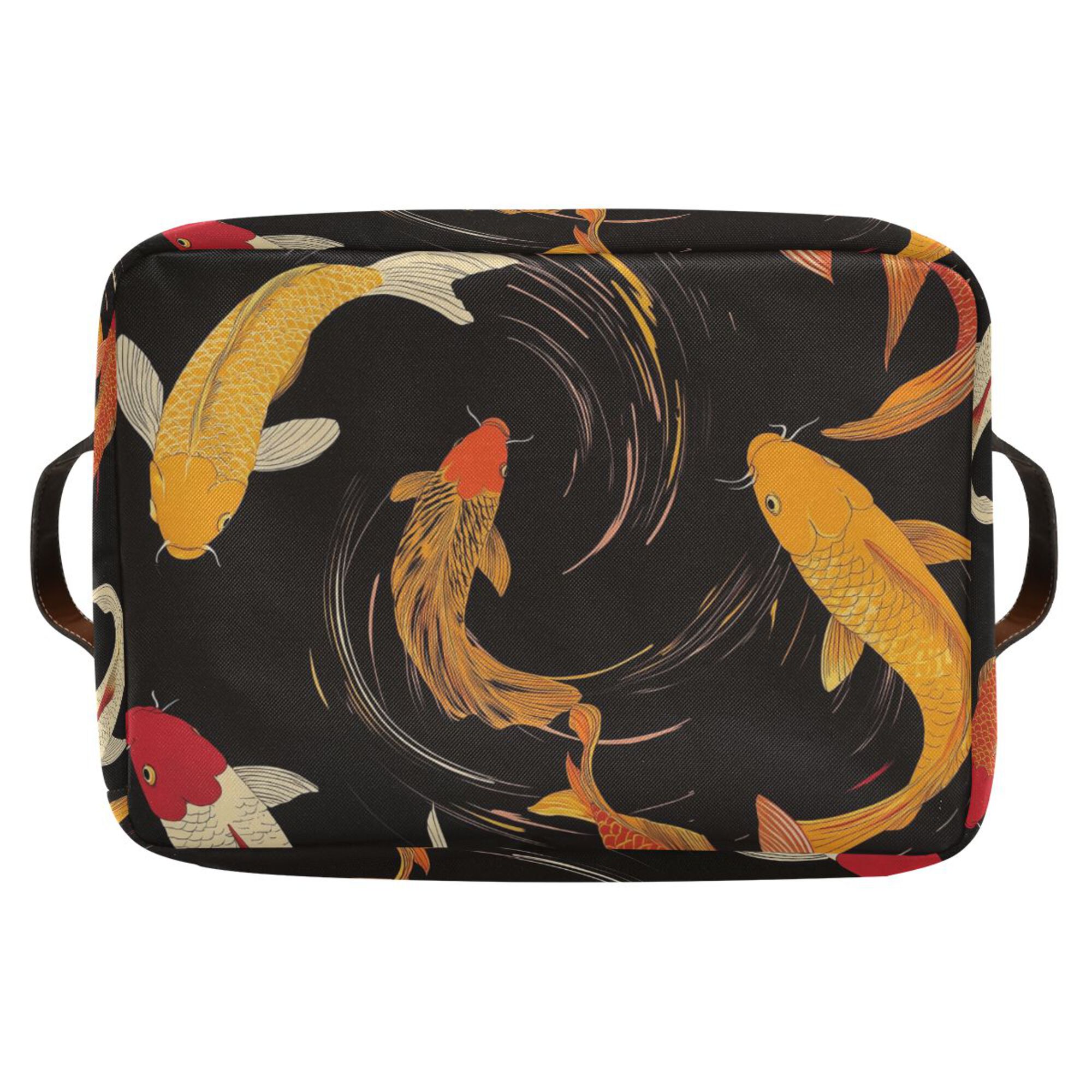 Yayeee 2 Pack Canvas Storage Basket with Handles for Shelves Fabric Bins Closet Organizer, Black Fish Pattern