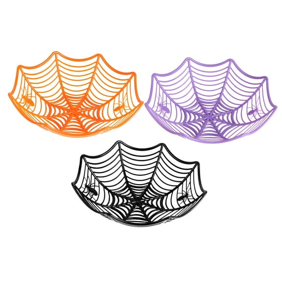 CarpNettore 3 Pieces Halloween PP Spider Web Candy Serving Bowls Snacks Trays 10.6x10.6inch