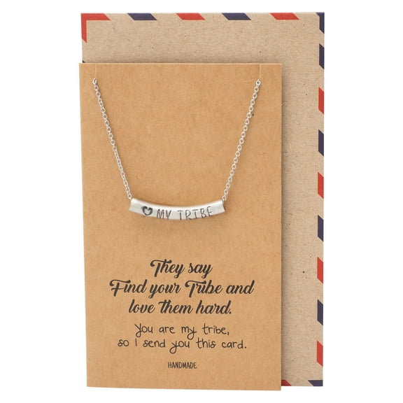 Quan Jewelry Heart My Tribe on Tube Pendant Necklace, Gifts for Women, Tribes Jewelry, Gifts for Her, with Inspirational Greeting Card