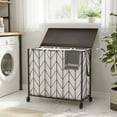 thumbnail image 2 of Laundry Basket with Wheels, 142L Laundry Hamper 3 Section with Lid, Dirty Clothes Hamper with Removable Bags, Large Capacity Iron-Made Laundry Basket Organizer Laundry Sorter for Dorm, Beige, 2 of 5