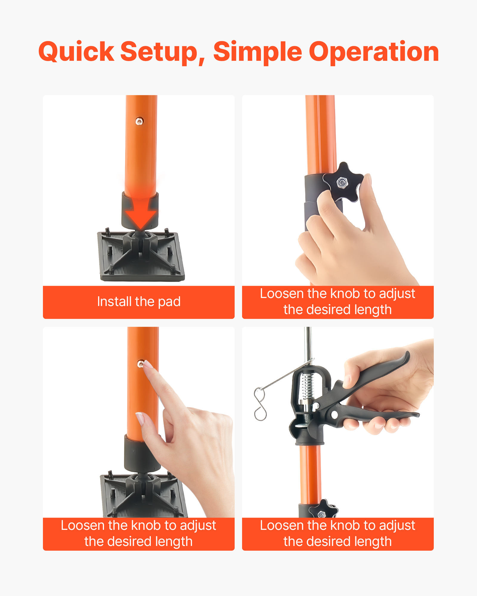 VEVOR Cabinet Jack Support Pole, 2-Pack, 45.7-114.2 Inch Steel Telescopic Quick Support Rod, Adjustable 3rd Hand System up to 154 lbs Capacity for Installing Cabinets, Lifting Drywall, Cargo Bars