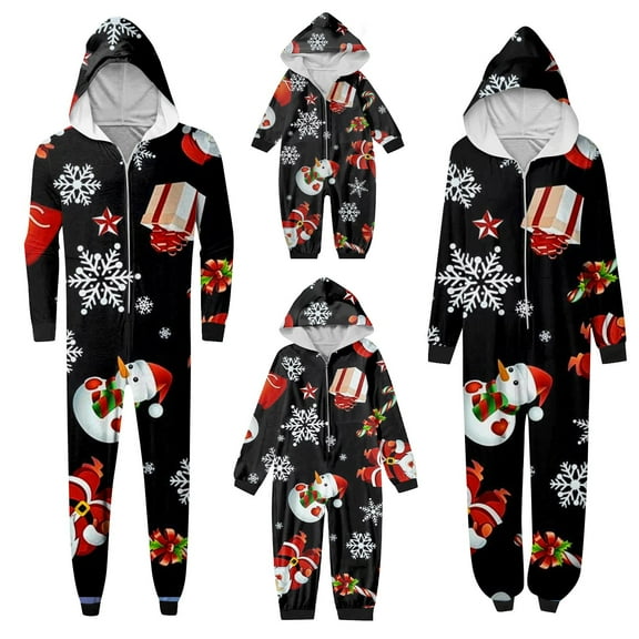 Christmas Family Matching Pajamas Sets with Hood, Merry Christmas Pajamas Warm Flannel, Long Sleeved Pajamas Zipper Style, Xmas Festival Pjs, Christmas Theme Pajamas