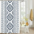 thumbnail image 4 of Fabric Shower Curtain, Boho Navy Blue Geometric Striped Farmhouse Style Shower Curtains with 12 Hooks Waterproof Machine Washable Bath Curtains for Bathroom, 48x 72in, 4 of 6