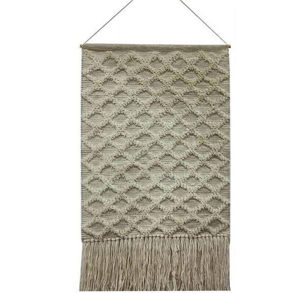 Home Essentials & Beyond 50710 30 x 50 in. Green Fringe Grid Wall Tapestry