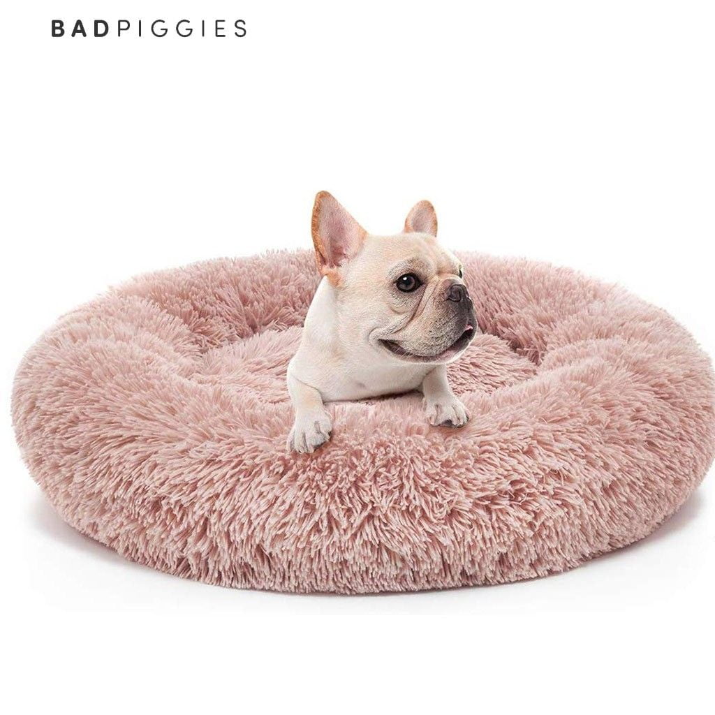 BadPiggies Pet Dog Cat Bed Kennels Warm Sleeping Cushion Plush Donut Faux Fur Round Nest (Pink, 28*28inches)