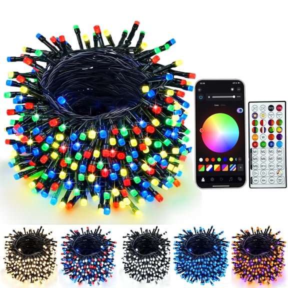 Smart Color Changing Christmas Lights, 66 FT 200 LED RGB String Lights with Remote App Control and Timer, Music Sync Multiple Modes Twinkle Mini Light Waterproof Indoor Outdoor