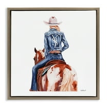 Stupell Industries Trendy Cowgirl on Horse People Painting Brown Floater Framed Canvas Art Print Wall Art, 18 x 18