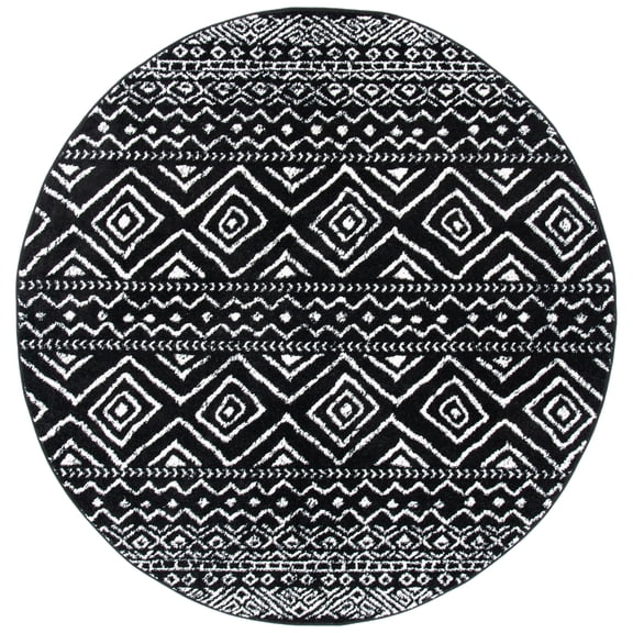SAFAVIEH Tulum Merletta Oriental Area Rug, Black/Ivory, 5' x 5' Round