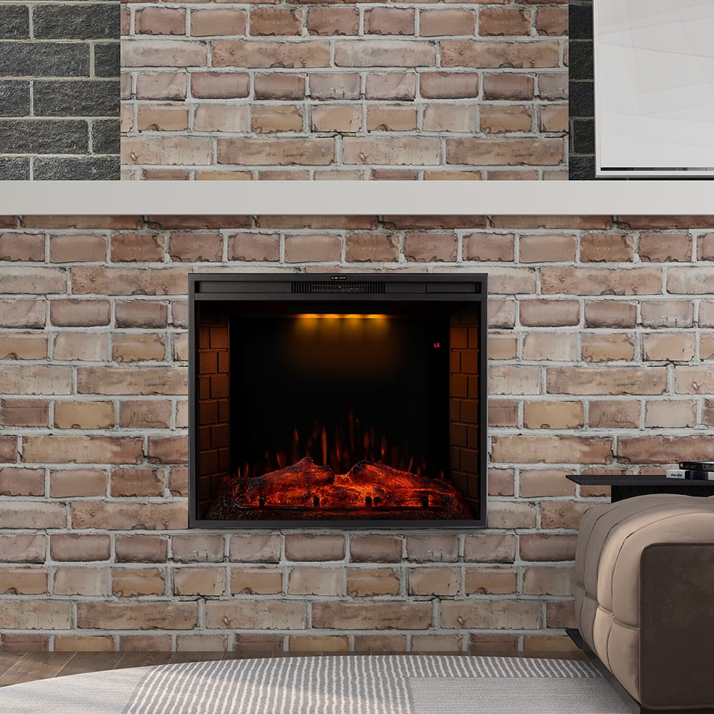 Kepooman 28" LED Recessed Electric Fireplace with 3 Top Light Colors & Remote Control & Adjustable Heating & Touch Screen, 1500W, Black