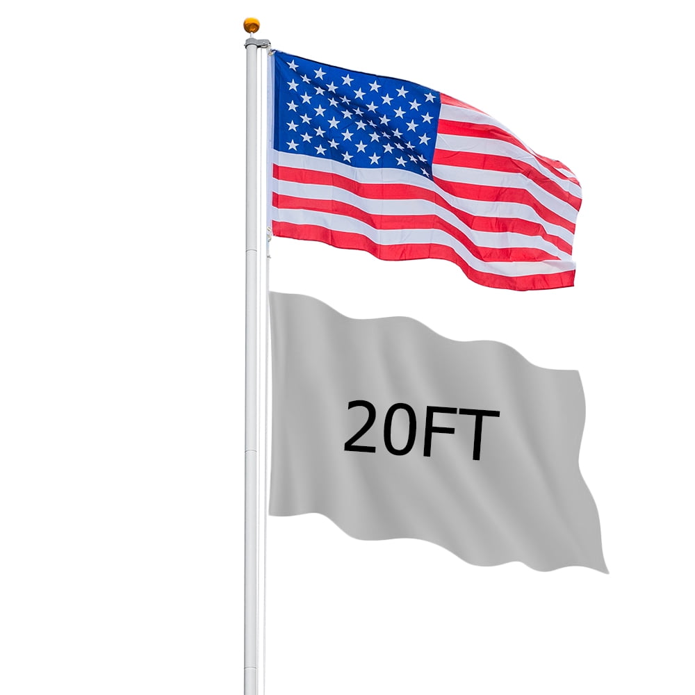VINGLI Upgraded 20FT Sectional Aluminum Flagpole, Thick Tube Halyard Flag Pole with 3'x5' Polyester USA American Flag