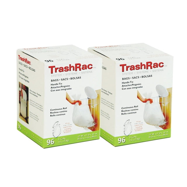 Bolsas de basura TrashRac con asa de 3 L, color blanco, 192 bolsas, paquete de 2