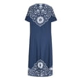 thumbnail image 5 of Levmjia Womens Floral Printed Dress V Neck Casual Short Sleeve A Line Midi Slit Summer Comfortable Stretch Vacation Beach Office, 5 of 6