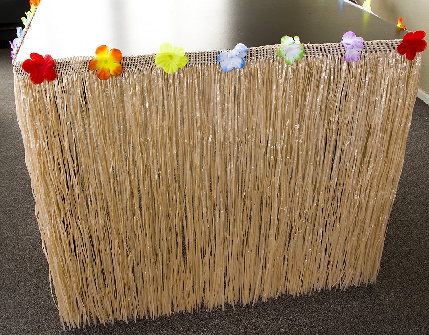 Table Skirt Luau Hawaiian Party by KBS 9ft Raffia Natural Decorations Celebration Hula Grass Hibiscus Decoration Flowers Colorful Green Tropical 