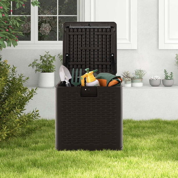 COSTWAY Coffre De Rangement Extérieur 96L PP - Boîte Résistante Aux Intempéries Avec Couvercle Verrouillable, Noir