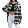 thumbnail image 2 of Women's Plaid Button Down Shirt Jacket with Pocket Casual Loose Fit Long Sleeve Top for Daily Wear Work Office Vacation Outfits Fashion Essential for Women | CSEONE,Black XL, 2 of 6