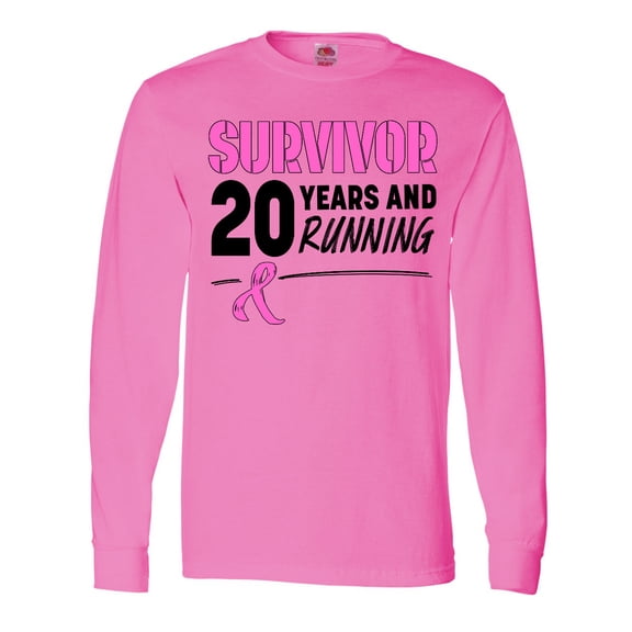 Inktastic Breast Cancer Survivor 20 Years and Running with Pink Ribbon Long Sleeve T-Shirt