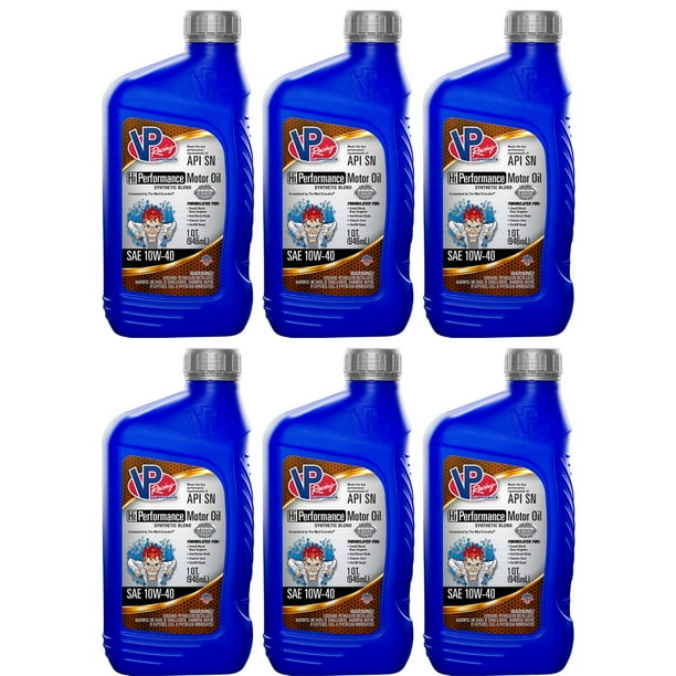 VP Racing Fuels Synthetic Blend Hi Performance Motor Oil SAE 10W-40 (6 ...