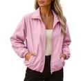 thumbnail image 2 of ClodeEU Women's Collared Zip Up Bomber Jacket,Lightweight Casual Windbreaker with Pockets Pink,Women's Plus S, 2 of 8