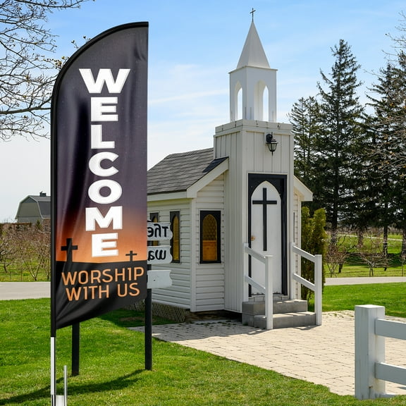 Welcome worship Sign Feather Flag,8FT Welcome worship outdoor advertising flag, Welcome worship Business Sign,Welcome worship Swooper Flag（FLAG ONLY）