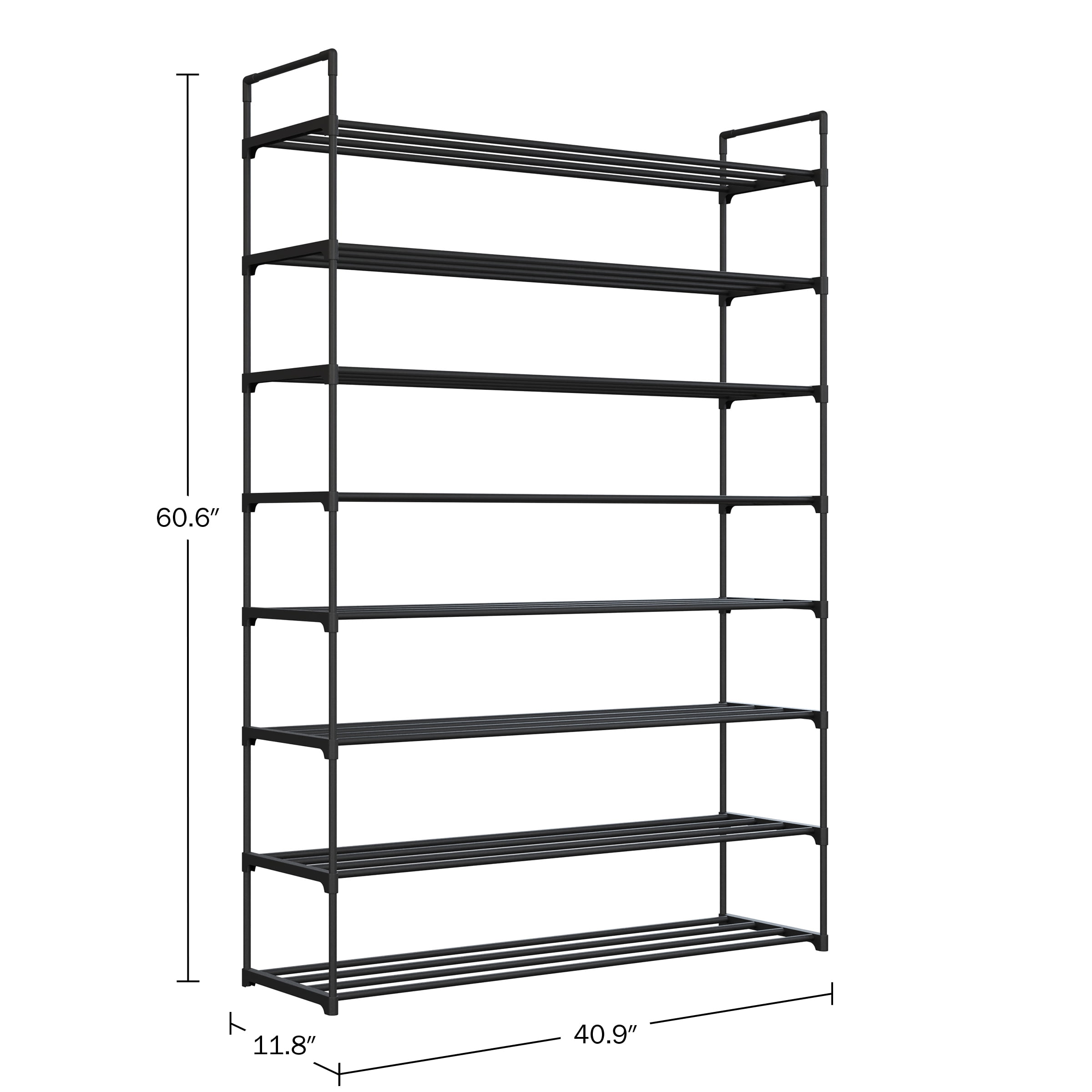Shoe Rack - 8-Tier Shoe Organizer for Closet, Bathroom, Entryway - Shelf Holds 40 Pairs Sneakers, Heels, Boots by Home-Complete (Black)