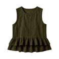 thumbnail image 7 of Womens Ruffle Linen Tank Tops Spring Summer Beach Cute Sleeveless Shirts Vest Top, Loose Fit Vacation Resort Casual Shirt(Dark Green,XL), 7 of 7