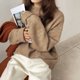 thumbnail image 4 of Suéter de cuello redondo suelto para mujer, de color sólido, suave y encerado, estilo holgado, para otoño e invierno, para uso exterior, 4 of 5