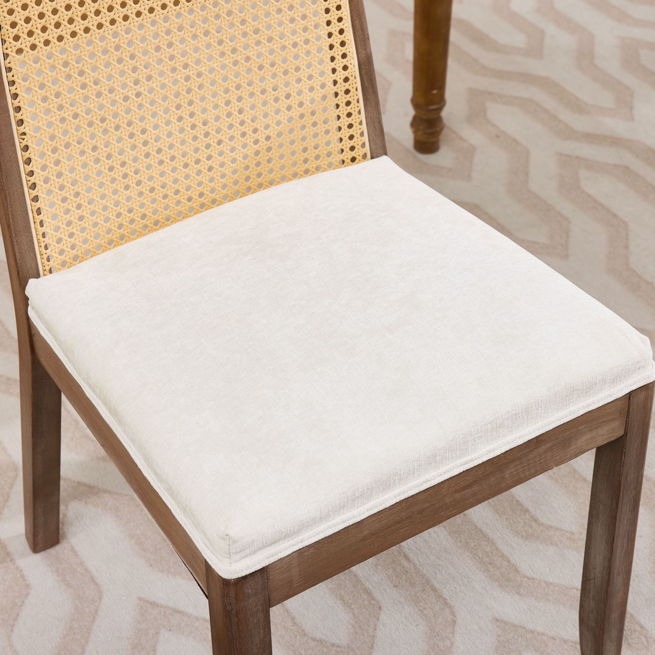 Noble House Set of 2 Dining Chairs, Curved Cane Back, Chenille Upholstered Seat, Beige