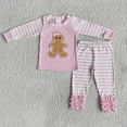 thumbnail image 2 of Conjunto de ropa de dormir para niños y niñas, ropa de dormir con bordado de pan de jengibre, pantalones de rayas rosas, pijamas para niños pequeños, venta al por mayor, 2 of 4