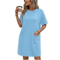 thumbnail image 2 of Womens Summer Dresses Solid Pocket Jumpsuit Casual Short Sleeve Round Neck Bandage Dress, 2 of 7