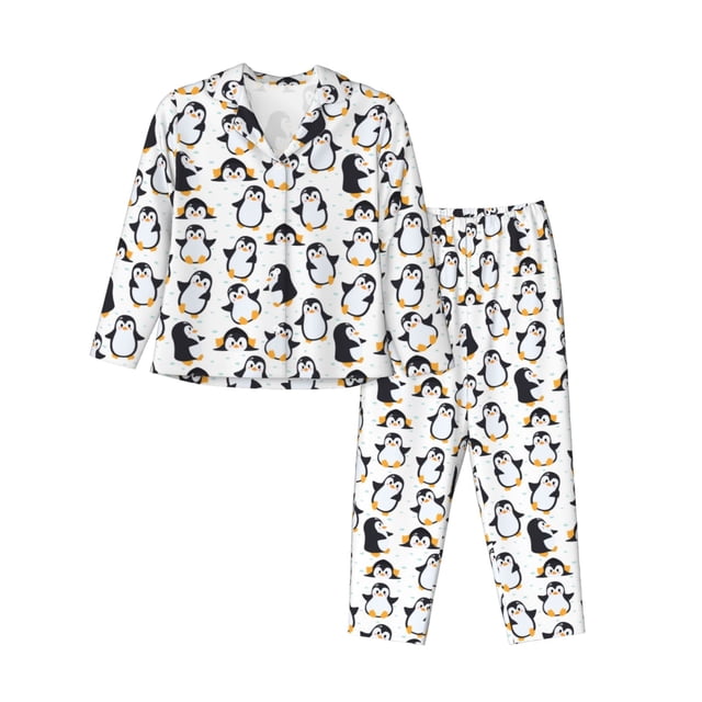 Fotbe whiter cute penguin Conjunto de Pijama de Manga Larga para Mujer con Estampado, Ropa de Dormir de 2 Piezas, Conjunto de Casa Suave y Cómodo con Bolsillos-Medium