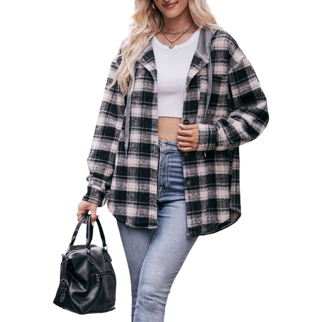 Camisa Blusas de otoño para mujer, camisa a cuadros informal con cuello de solapa, atuendo diario de estilo Vintage Ygjytge Negro S para Mujer