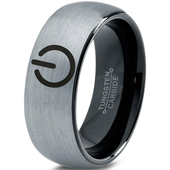 Tungsten Gamer Power Band Ring 8mm Men Women Comfort Fit Black Dome Brushed Gray Polished