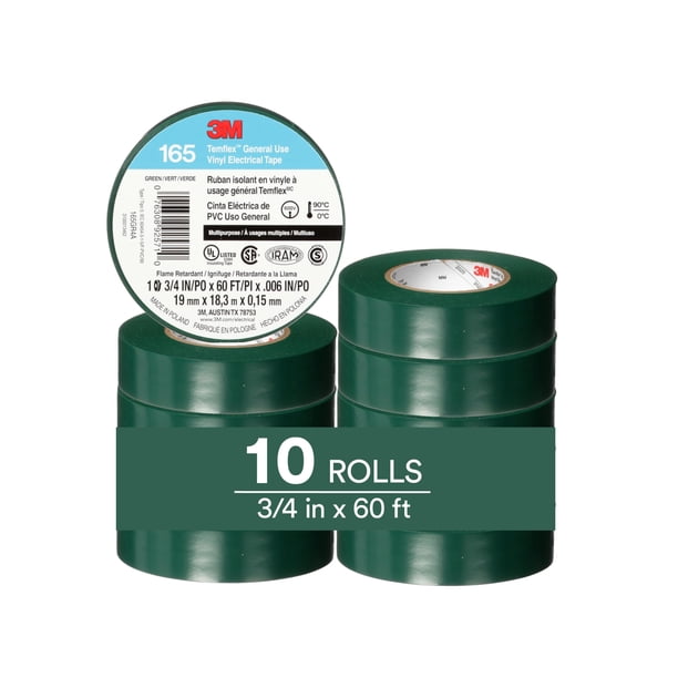 Cinta aislante 3M Temflex 165 verde 19 mm x 18 m, 10 rollos