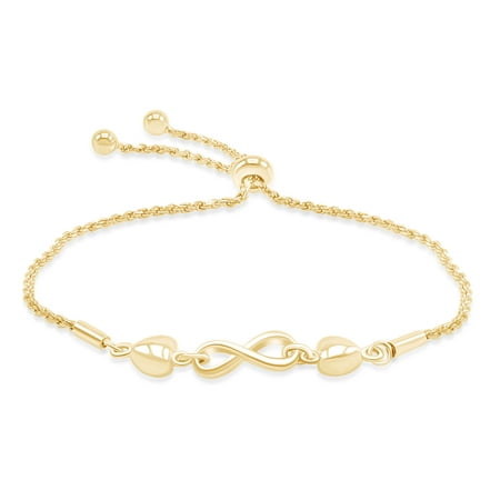 Infinity Double Heart Adjustable Bolo Bracelet In 14K Yellow Gold Over Sterling Silver for women