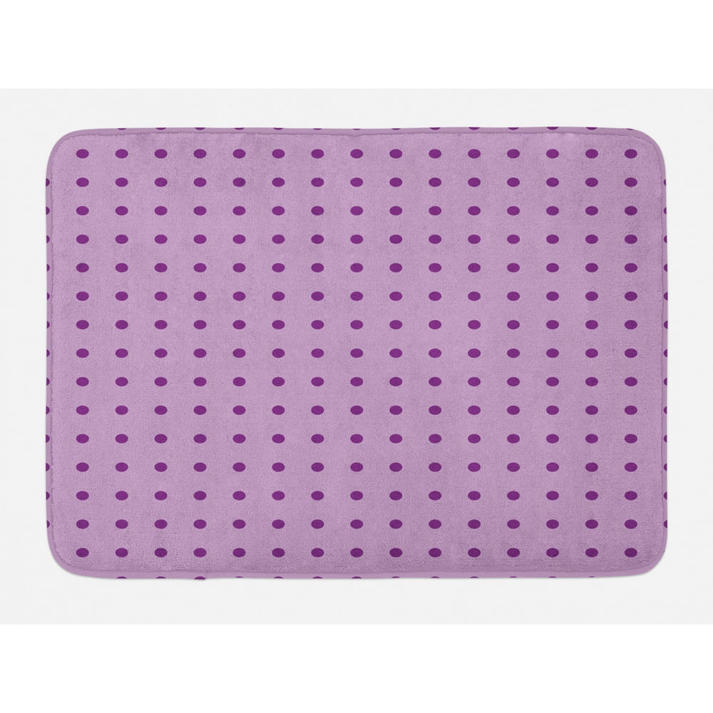 Mauve Bath Mat, Retro Polka Dots Background Nostalgic Stylized Feminine