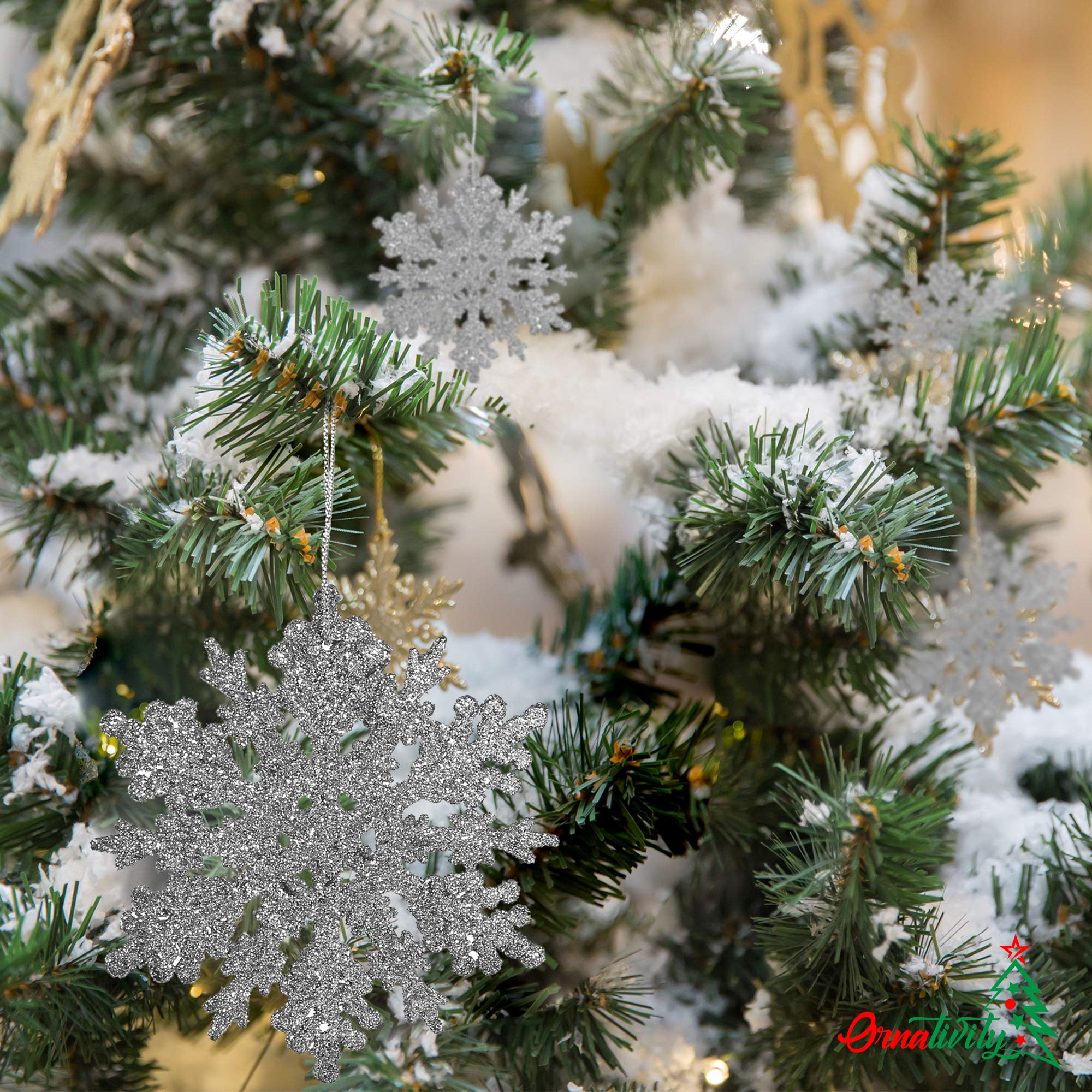 Earthflora > Artificial Christmas Trees> Garlands>Holiday Decor > Glitter  Snowflake Ball Clear/White