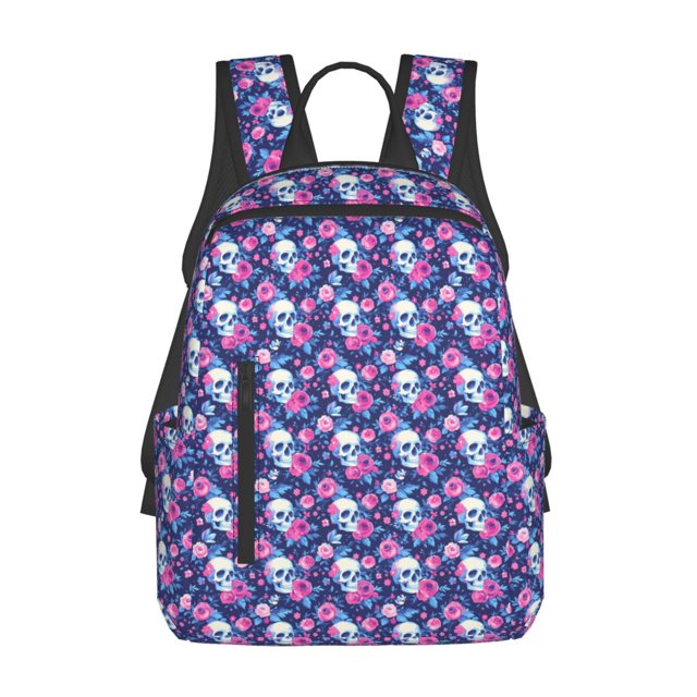 Balery Skull Flower Mochila Ligera para Hombres y Mujeres – Resistente y Impermeable, Ideal para la Escuela, el Trabajo, los Viajes y el Uso Diario