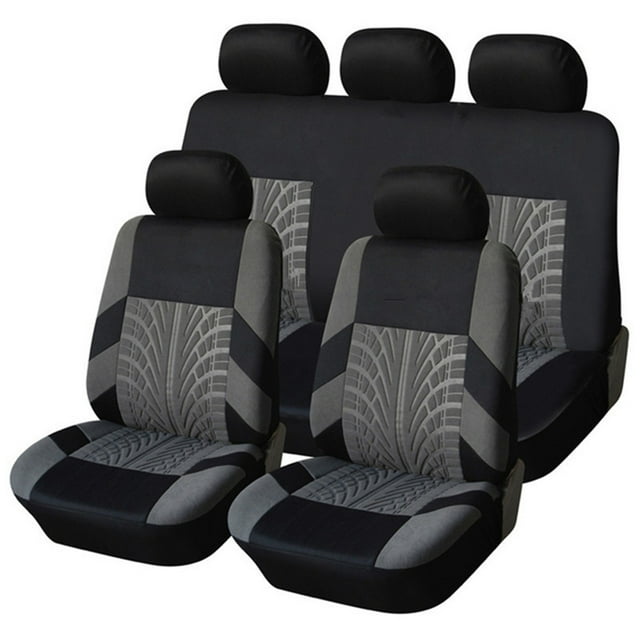 9 Uds fundas de asiento de coche de lujo delantero + asiento trasero negro cero