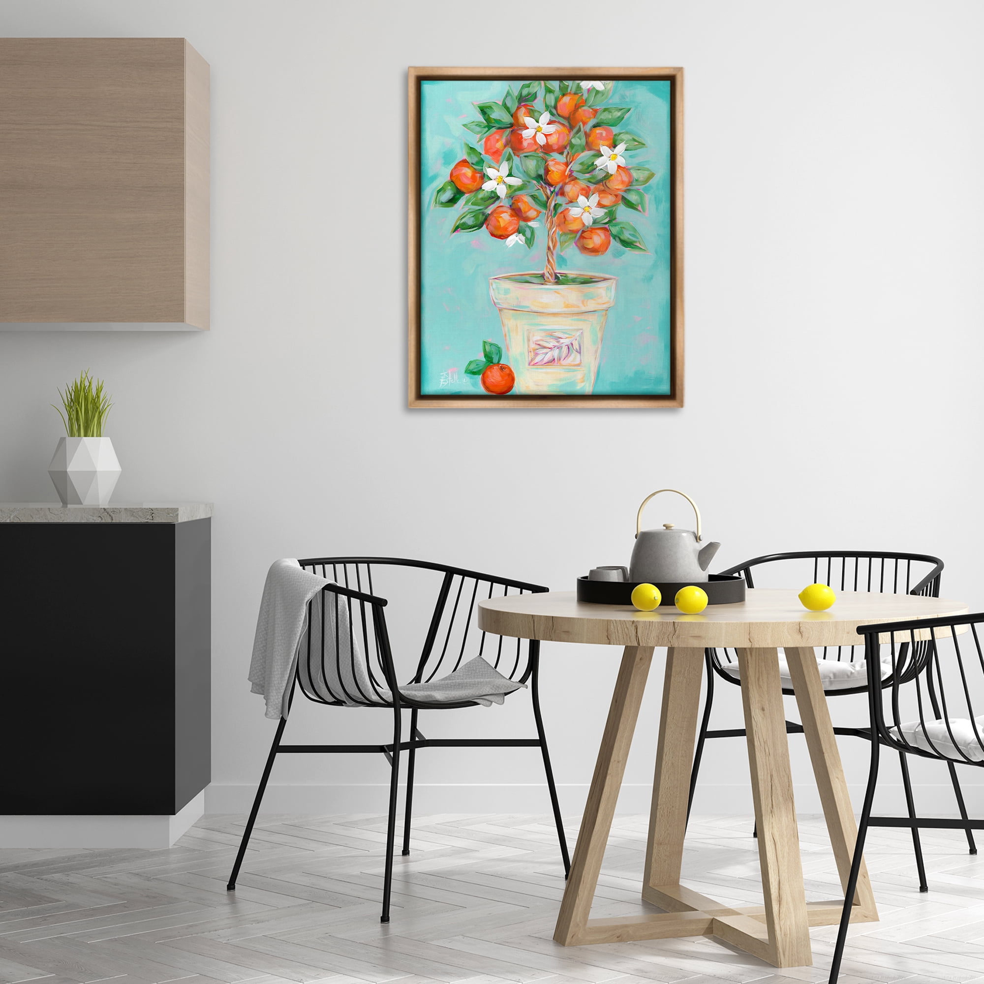 Stupell Industries Orange Blossom Clay Pot Food & Beverage Painting Brown Floater Framed Art Print Wall Art, 25 x 31