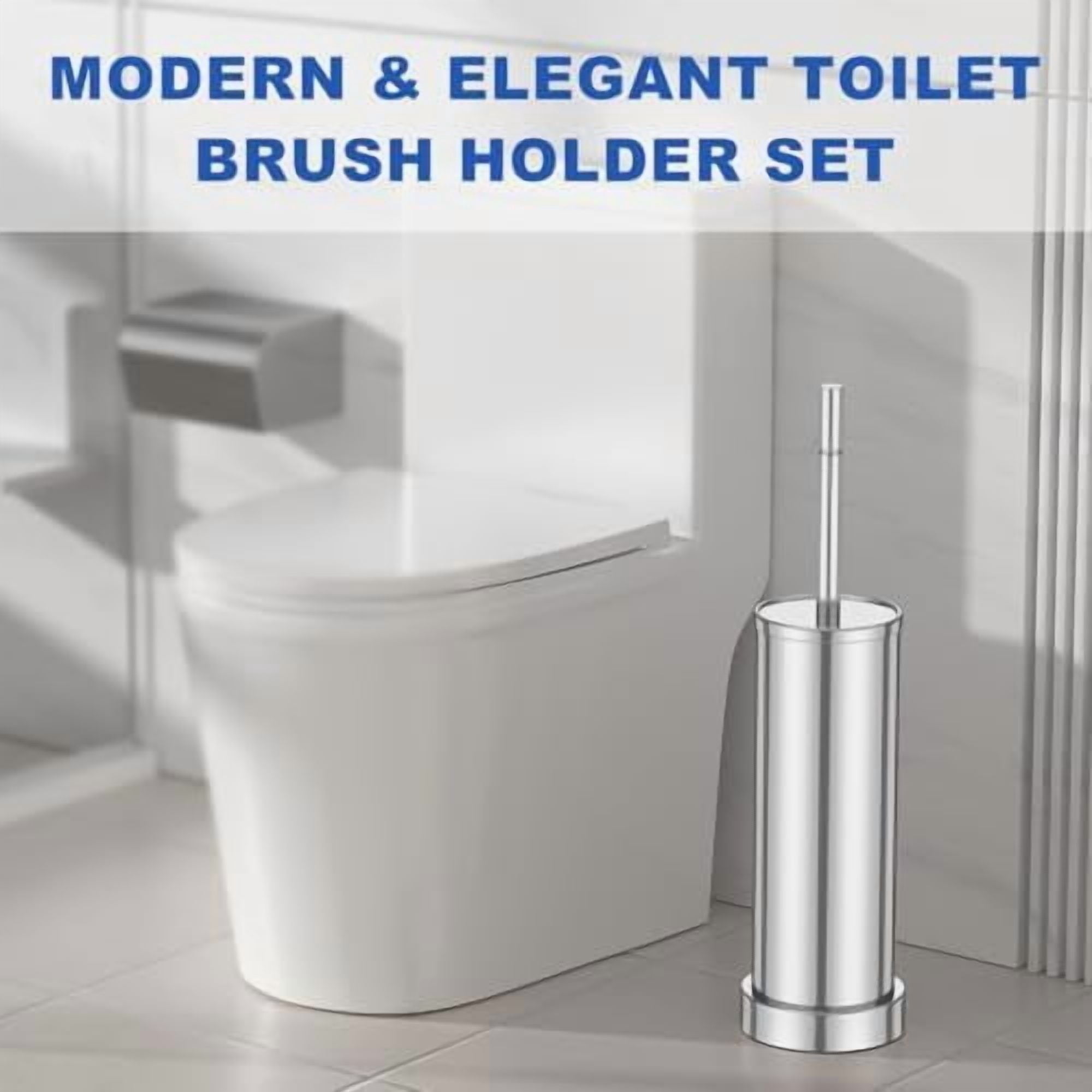 304 Stainless Steel Toilet Brush and Holder Set, Heavy Duty Toilet Bowl Brush and Holder with Removable Inner Bowl, Splash Protection, Long Handle for Bathroom