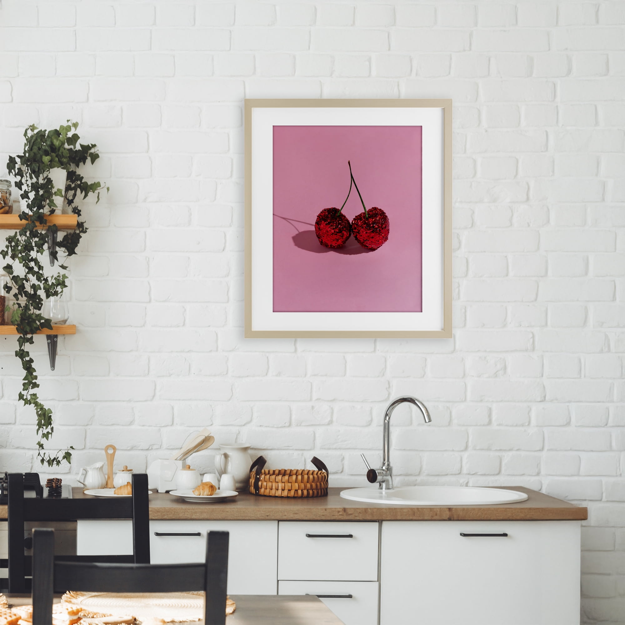 Stupell Industries Glitter Encrusted Cherries Birch Framed Print Under Glass, design by LISH Creative