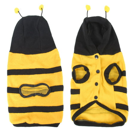 Unique Bargains Pet Cat Dog Yellow Black Single Breasted Bee Shape Hoodie Apparel Coat Size M