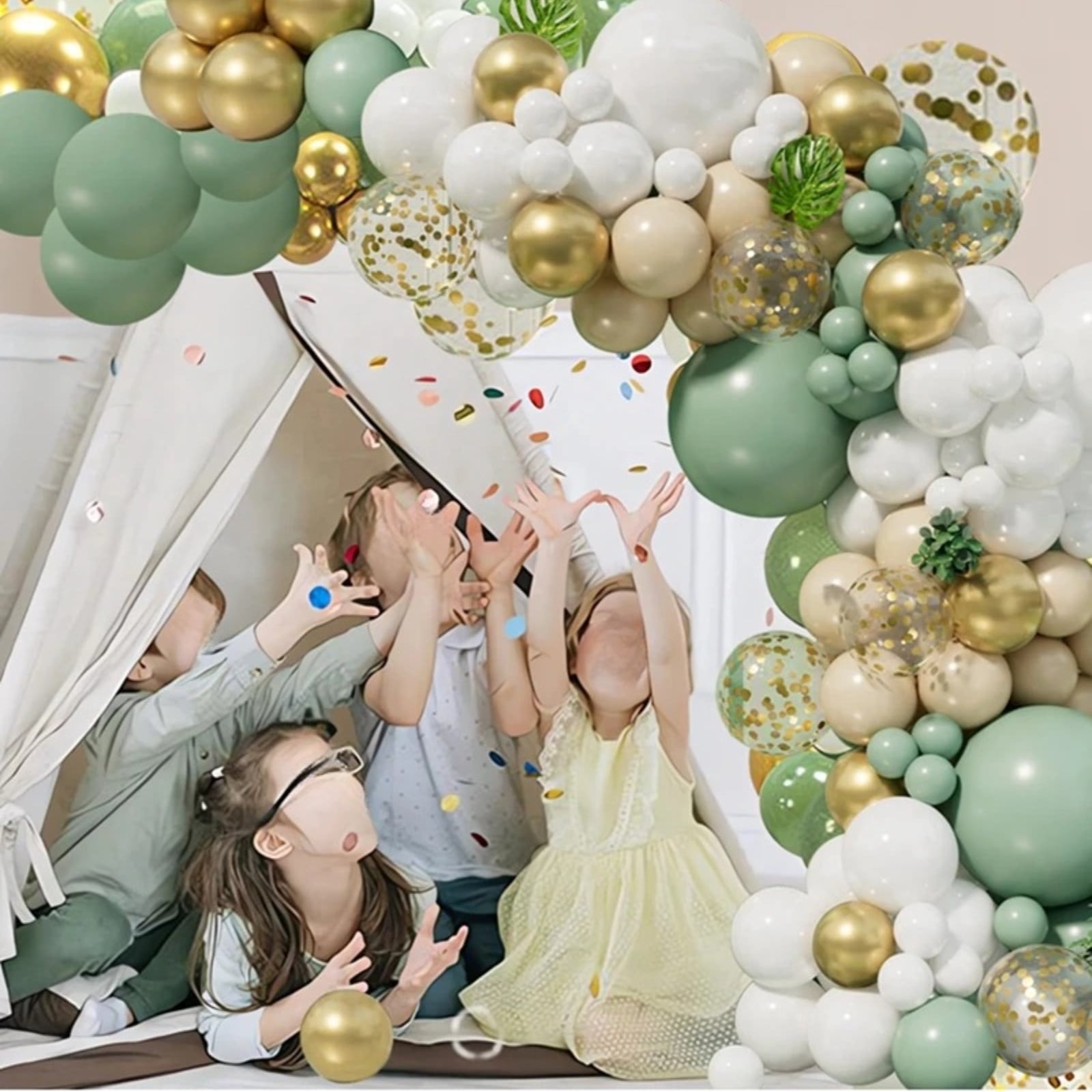 Sage Green White Gold Balloon Garland Arch Kit, 138Pcs Latex Balloons Different Sizes 18 12 10 5 Inch for Birthday Baby Shower Gender Reveal Wedding Party Decoration