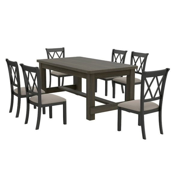 Roundhill Furniture Hensfield 7 Piece Contemporary Rubberwood and Veneers Dining Table Set, Black